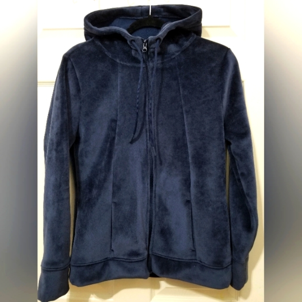 Women's Velvet Hoodie Blue Navy Stretch Polyester Size S